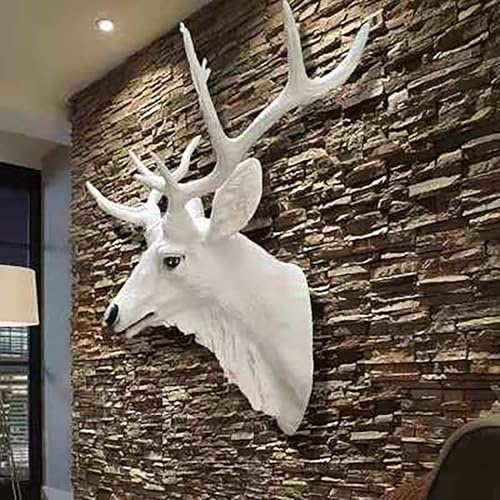Geweih deko Hirschkopf Wanddekorationsstatue oder Hirschkopf Skulptur Geweih Tierkopf hirschgeweih deko Wanddekoration für rustikale Hütten oder Jagdhütten-Dekoration Wildtier-Kunst Ausstellungs(White