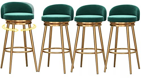 Eleganter Drehhocker aus Samt mit Metallbeinen für Zuhause, Küche, 4 Stück, grün/gold, 65 cm Sitzhöhe