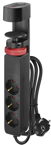 EMOS Ciabatta Elettrica Verticale a 3 Scomparti con Porte USB-A e USB-C, Ricarica Rapida, Presa Multipla con Morsetto da Tavolo e Interruttore, Cavo da 1,5 m 1,5 mm2, Protezione