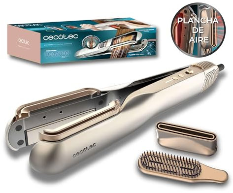 Cecotec Plancha de Pelo con Aire RitualCare Air Lisse 2in1 Champagne. 1000W, Seca y Alisa, Reduce el Daño por Altas Temperaturas, Motor Digital, 106000RPM, Plasma, Cerámica y Queratina