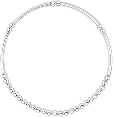 Silverly Sterling Silver Noodle Tube & Ball Bead Stretch Bracelet - Elegant Stacking Beaded Bracelets for Women - Simple Minimalist Elastic Design - 925 Silverly Jewellery Gift for Daughter