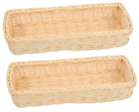 Alipis 2pcs Rattan Woven Long Narrow Basket for Cutlery Storage Silverware Holder Kitchen Drawer Organizer Dining Table Use
