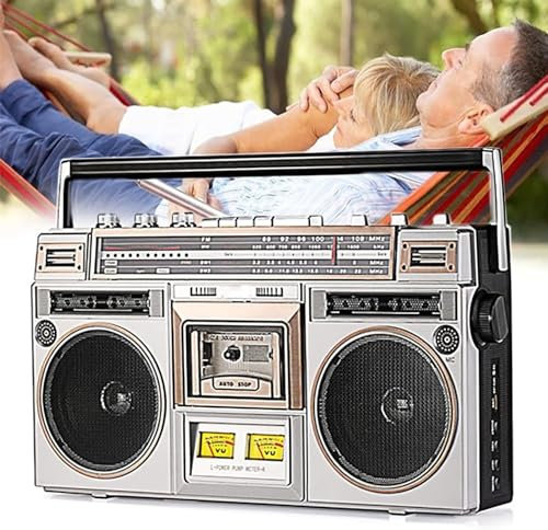 Reproductor de casetes Retro, Boombox Retro con Bluetooth, con Reproductor de casetes y Altavoz con Radio Am/FM y Conector para Auriculares, Estilo clásico de los años 80 con tecnología Moderna