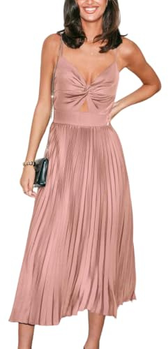 CUPSHE Damen Satin Plissiert Front Twist Party Maxikleid Rosa S
