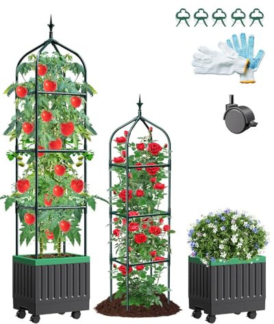 Fioriera da Giardino con Traliccio, Cassette Auto-irriganti per Pomodori per Piante Rampicanti, Gabbia per Pomodori per il Giardinaggio in Serra nel Patio