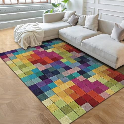 RUGMRZ Webteppich Kinderteppich Farbe quadratisches geometrisches Design Schlafzimmer Teppich kann angepasst Werden Für Terrasse Ultra Soft Modern Area Rugs 160X200CM
