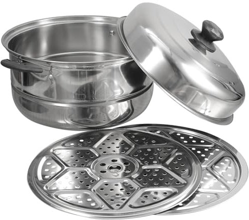 Cabilock Rustproof Pc Stainless Steel Steaming Pot Large Steam Pan Basket Double Layered Stockpot for Cooking Random Style