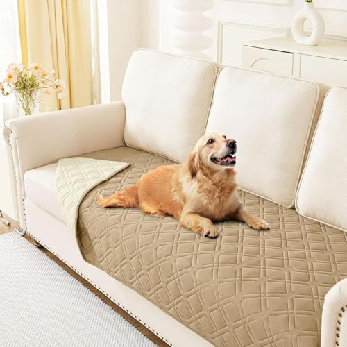 Homaxy Vattentät hundfilt, tvättbar, vändbar hundfilt, mjuk hundfilt, filt för soffa, säng, resor (130 x 100 cm, kamel+ beige)