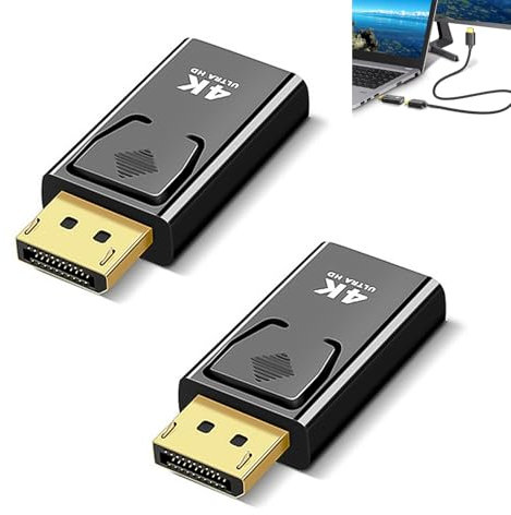 2 Pcs 4K DisplayPort to HDMI Adapter, DP to HDMI Converter 4K@30Hz, Uni-Directional Male to Female Video Adapter for Multi-Monitor, Converter Compatible with HP, AMD, GPU, NVIDIA, 4K High Resolution
