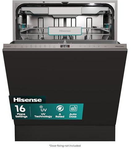 Hisense HV693A60UVADUK Wifi Connected Integrated Full Size Dishwasher - Black Control Panel with Fixed Door Hinge Kit - A Rated