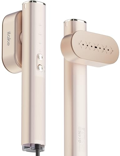 iLAKE Défroisseur vapeur portable 2 en 1 pour vêtements, 100-240 V, double tension, réservoir d'eau de 1000 W et 120 ml, or rose