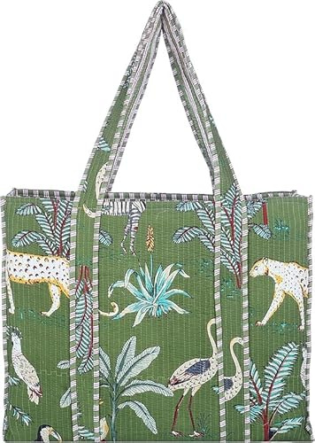 Stampato Viaggio Shopping Carry 100% Cotone Spalla Tote Bag Donne Reversibile BohoGrocery Borse Elegante Trapuntato Tote Bag, Verde