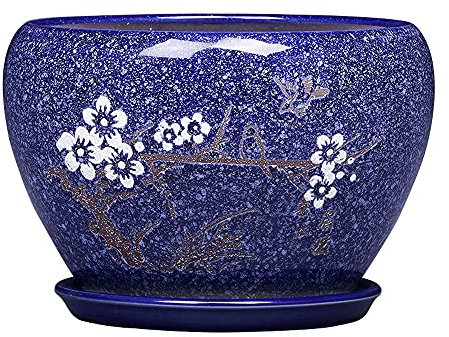 XDAWQP Blumentopf für den Innenbereich, extra große Keramik-Blumentöpfe, Blauer Übertopf mit Ablaufloch und Untertasse, blau-M,Blue S