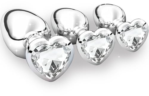 3 Piezas Plug Anal Metálico,Butt Plug con Diamantes,3 Tamaños Diferentes para Mujeres, Parejas, Hombres,Principiantes,Metal Dilatador Anal Mujer Butt Plug Sex Toys（Diamante blanco）
