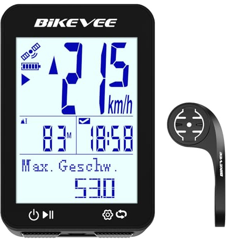 Bikevee GPS Fahrradcomputer Kabellos IPX7 Wasserdicht 2.4'' FSTN Display 28H Akku Out Front Extended Mount (Schwarz)
