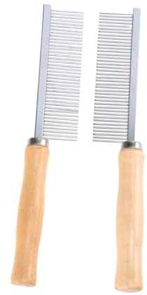 SUPVOX 2 piezas Peine para Perros con Mango de Madera y Púas Inoxidable Herramienta de Aseo para Mascotas para Limpieza y Deslanado Eficaz