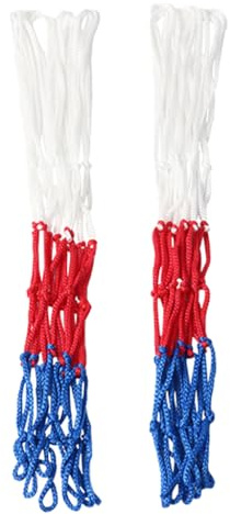 2 reti di ricambio per canestro da basket in nylon a 8 anelli, standard, durevoli, per canestro da basket, professionali, colore bianco, rosso, blu (2 pezzi da 25 cm)