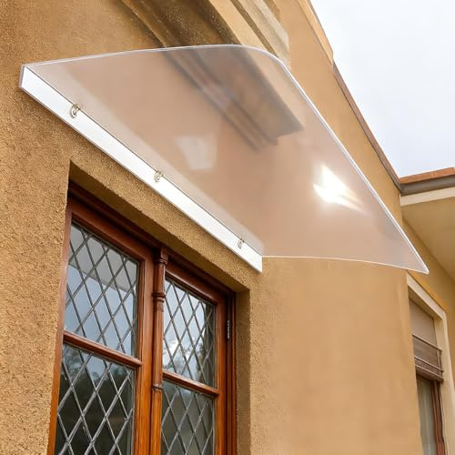 Marquise de Porte Moderne sans Support, Auvent Polycarbonate pour Entrée, Patio, Fenêtre, AC Extérieur – Protection UV & Intempéries, Tailles Multiples(Clear,260x44cm)