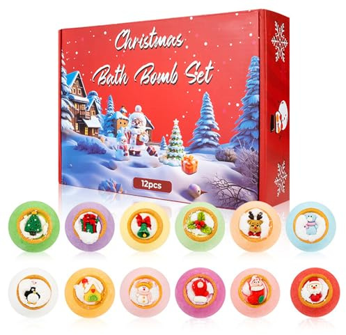 Weihnachts-Badebomben, 12 Stück/Set, verschiedene Düfte, natürliche Bio-Badebomben mit Überraschungsspielzeug im Inneren, für Frauen, Mutter, Freundin, biologisch, natürlich