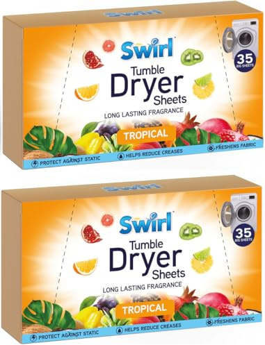 UKDeals Direct® Swirl Tumble Dryer Sheets with Long Lasting Tropical Fragrance, 35 Big Sheets | Eliminates Static Cling & Softens Clothes In Laundry Dryer Machine (2 x 35sheets = 70 sheets)