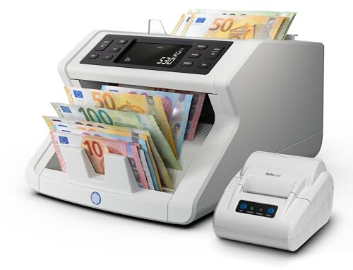 Bundle of Safescan 2265 Geldzählmaschine für gemischte EUR/GBP‑Banknoten mit Wertzählung und 6‑facher Echtheitsprüfung + Safescan TP‑230 Thermodrucker zum schnellen Ausdrucken aller Zählergebnisse