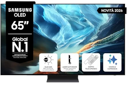 Samsung Smart TV 65 QE65S92HAEXZT OLED 4K Glare Free, NQ4 AI Gen 3 Processor, HDR 10+, Motion Xcelerator 165Hz, Dolby Atmos, Gaming Hub, Ultimate Gaming Pack, LaserSlim Design, Vision AI, Alexa, 2026