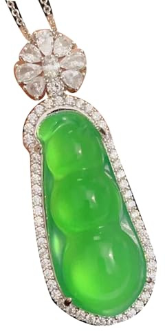 Collier pendentif en argent S925 avec calcédoine verte naturelle, haricot saisonnier (chaîne)