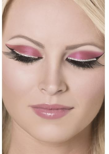 Smiffys Wimpern, Schwarz, mit silbernem Glitzer, enthält Klebstoff