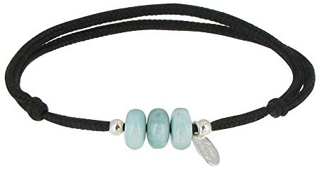 LES POULETTES BIJOUX - Bracelet Lien Noir 3 Anneaux de Larimar et Deux Perles Argent 925