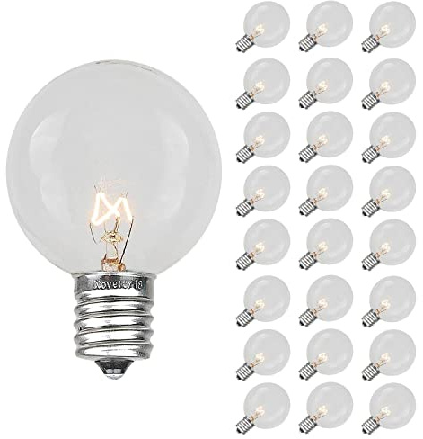 Novelty Lights 25 Pack G50 Outdoor Patio Globe Replacement Bulbs, Clear, E17/C9 Intermediate Base, 7 Watt