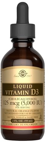 Solgar Liquid Vitamin D3 125 mcg (5,000 IU) - 2 fl oz - Delicious, Natural Orange Flavor - Helps Maintain Healthy Bones & Teeth - Immune System Support - Gluten Free, Dairy Free, Kosher - 59 Servings