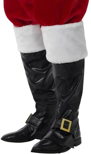 Smiffys Santa Boot Covers, Black with White Fur Tops – Adult Christmas Costume Accessory, One Size Festive Santa Claus Shoe Covers