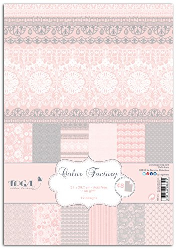 Toga PPK013 Spitzen-Druckpapier, Mehrfarbig, 21 x 29,7 x 0,1 cm, 48 Stück