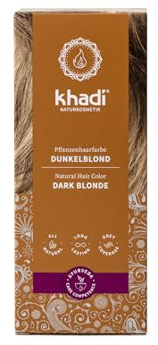 khadi DARK BLONDE tinte coloración para cabello mate, rubio ceniza medio a rubio oscuro intenso - sin reflejos rojizos, color 100% vegetales y vegano, cosmética natural, 100g