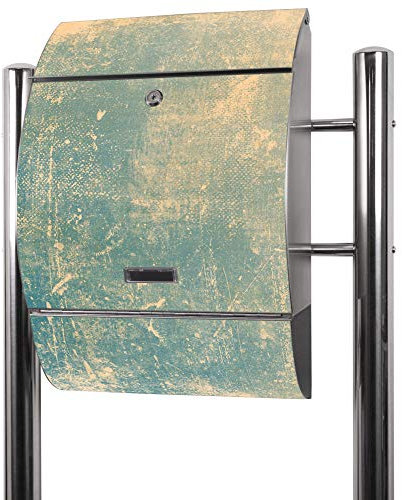 banjado® Standbriefkasten Edelstahl mit Zeitungsfach Motiv Patina Grün/Briefkasten mit Standfuß/Edelstahl Briefkasten freistehend - A4 Einwurf inkl. 2 Schlüssel