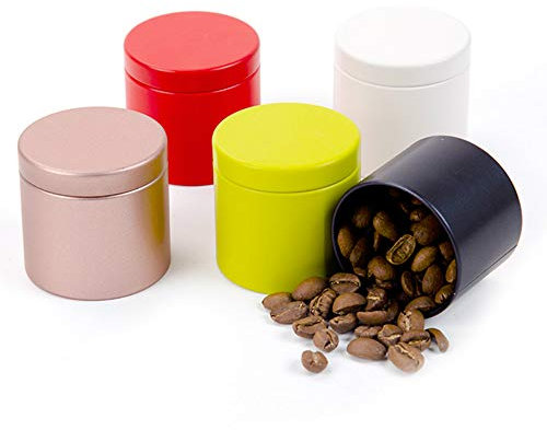 Tianhui Small Tin Can Box with Airtight Lids Canister for Coffee Tea Candy Storage Loose Leaf Tea Tin Containers Storage 5 Pcs (Five Colors, S)