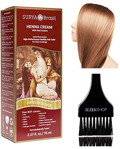 Surya Brasil All Natural HENNA Hair Color CREAM Plant Extracts, Semi-Permanent for Grey Coverage (with Brush) Brazil (SWEDISH BLONDE)