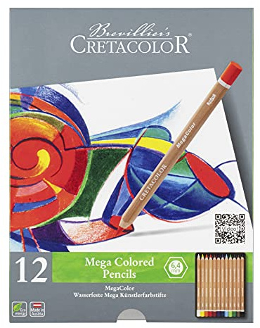 Cretacolor Megacolor Colouring Pencils, Artist's Sticks, Extra Thick for Large Areas (Pack of 12)