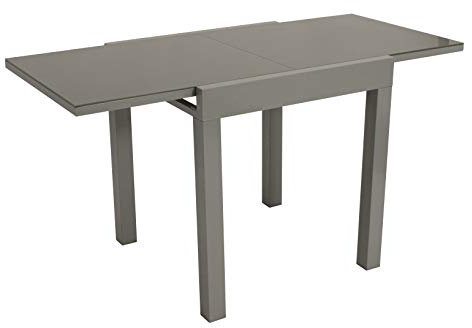 DEGAMO Balkontisch Marina aus Aluminium Silbergrau und Glas dunkelgrau 70x70cm, ausziehbar auf 140cm, Höhe 75cm, wetterfest