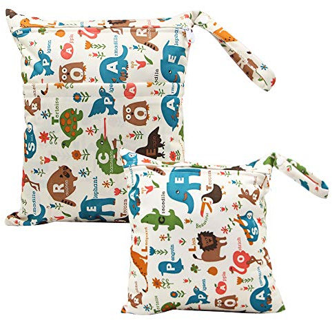 Bynsaer Wetbag Stoffwindeln, Nasstasche Stoffwindeln, 2 Stücke Baby Nasse und Trocken Wickeltasche, Wiederverwendbar, Waschbar Organizer Beutel (Farbe 04)