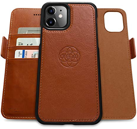 Dreem Fibonacci 2in1 Handyhülle Flipcase für iPhone 12 Mini | Magnetisches iPhone Case | TPU Etui Lederhülle Schutzhülle, RFID Schutz, Veganes Kunstleder, Geschenkbox | Karamellbraun