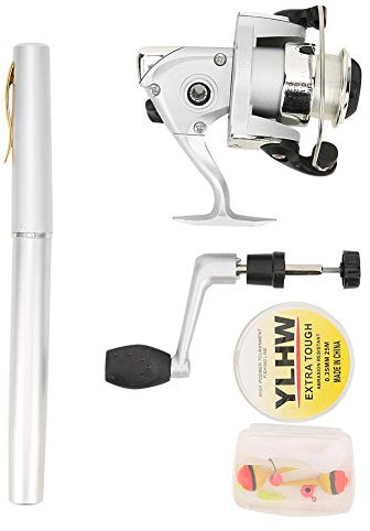 BLLBOO Canne à Pêche Télescopique Portable Mini Stylo Léger Multifonctions Sac Canne à Pêche avec Enrouleur De Ligne
