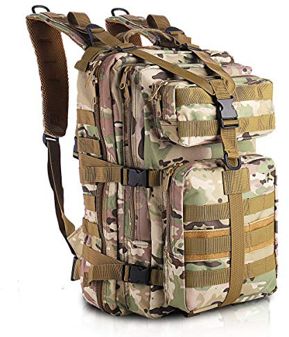 MINGPINHUIUS Multifunction Military Tactical Backpack, Outdoor Waterproof Hiking Backpack 35L Large Capacity Camping Backpack Army Assult Rucksack for Trekking Climbing Fishing Hunting (Khaki Camo)