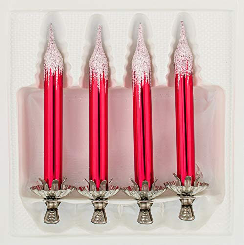 4tlg. Glas-Baumkerzen Set in 'Hochglanz Modern Rot Weiss' mit Metall-Clip - Vintage Glas Weihnachtsbaumkerzen Christbaumschmuck - Baumschmuck -