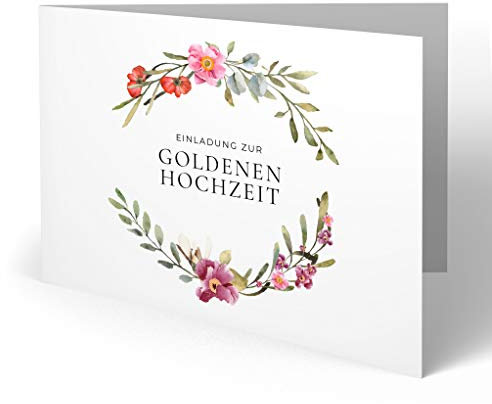 (10 x) Goldene Hochzeit Einladungskarten Goldhochzeit 50 Jahre Einladung - Blumenzweige