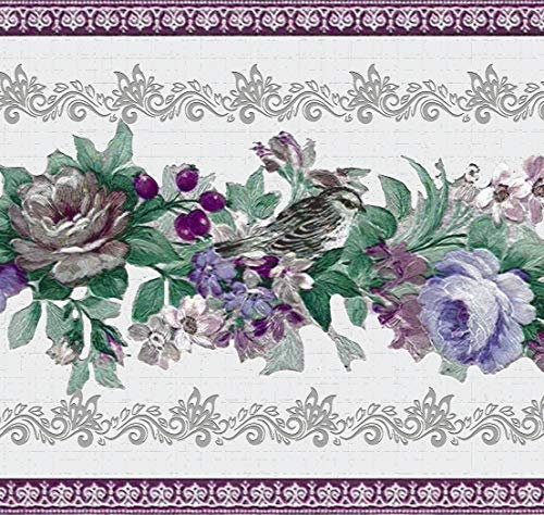 Dundee Deco DDAZBD9039 - Bordo adesivo per carta da parati, motivo floreale viola, blu, verde su bordo di vite, design retrò, 4,57 m x 17,78 cm, autoadesivo