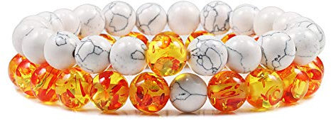 Perlen Armband, Kristall Armband Chakra Armbänder Bernstein Naturstein Perlen Armband Steinperlen Armband Verstellbar Freundschaftsarmband Weihnachtsschmuck Geschenk Für Frauen Mädchen Jungen Paar