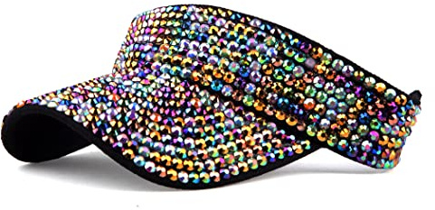 Gudessly Shiny Rhinestones Sport Sun Visor Adjustable Summer Cap Visor Caps for Women Men