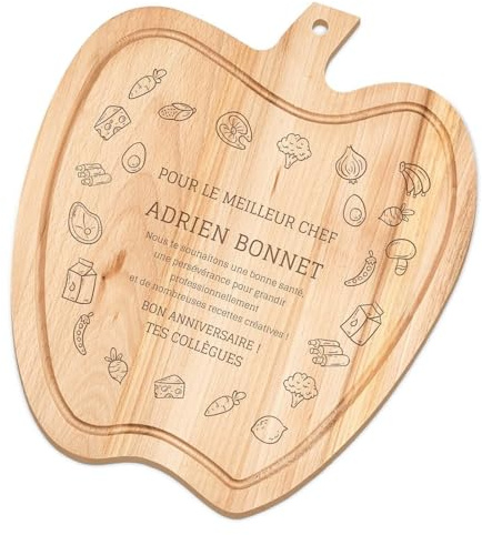 Maverton Planche à découper personnalisée en forme de pomme pour lui | 32 X 28 cm Planche en bois de hêtre avec gravure, pour hommes, Pour chefs et amateurs de cuisine, Bon anniversaire