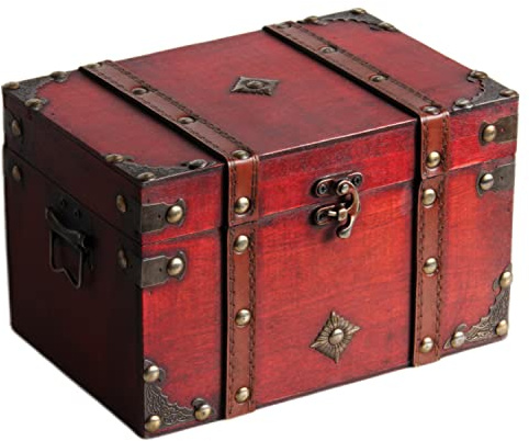 Cassa del tesoro in legno e pelle Scatola da strega Scatola portaoggetti decorativa con serratura Scatole decorative artigianali con coperchio Cassapanche impilabili Grande cassa del tesoro Scatola